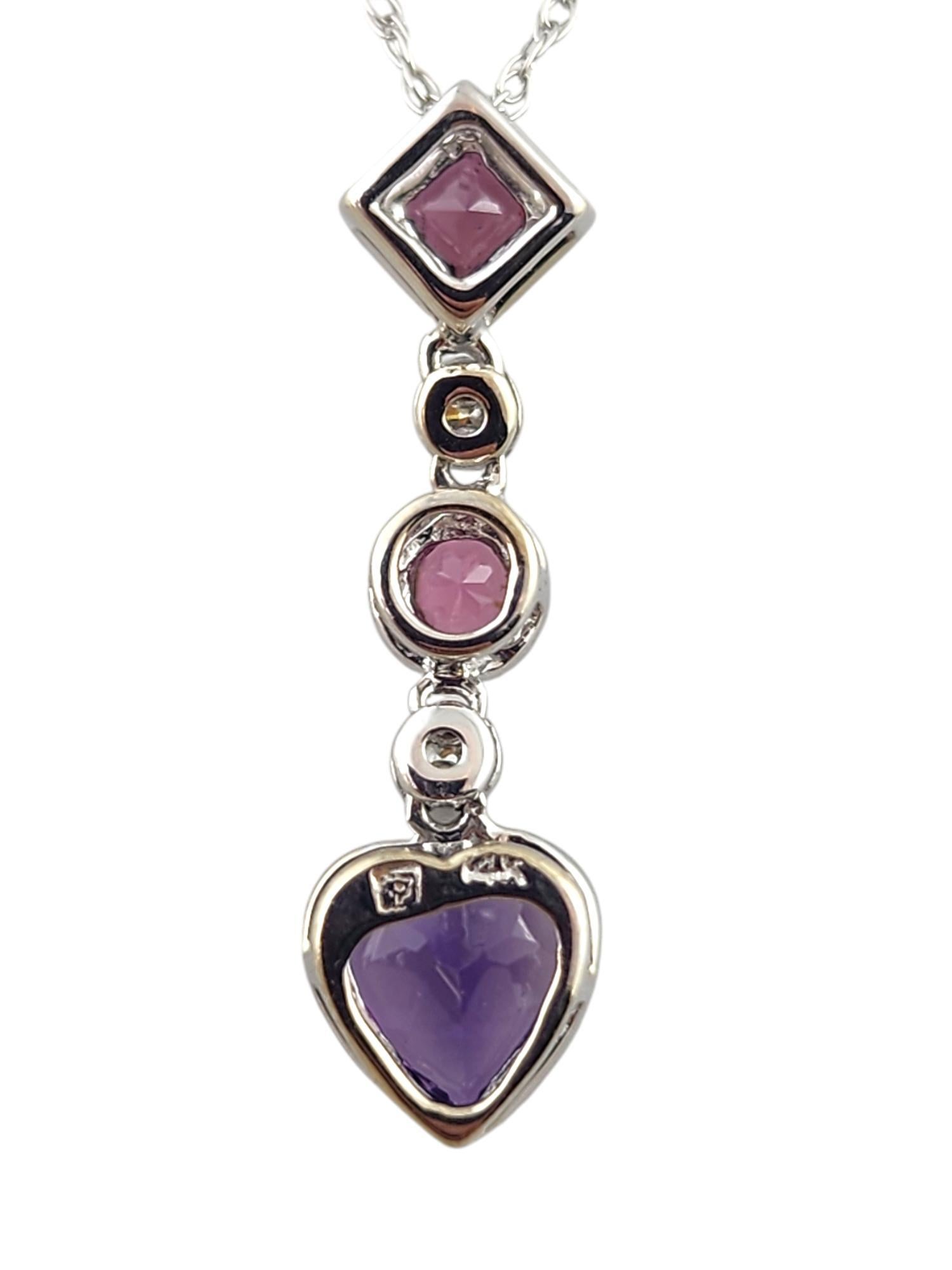 14K White Gold Diamond, Amethyst, Pink Topaz & Rhodolite Garnet Necklace #19032 In Good Condition For Sale In Washington Depot, CT