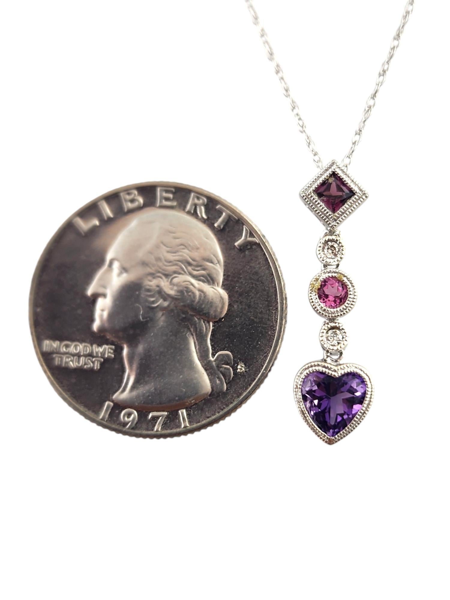 Women's 14K White Gold Diamond, Amethyst, Pink Topaz & Rhodolite Garnet Necklace #19032 For Sale