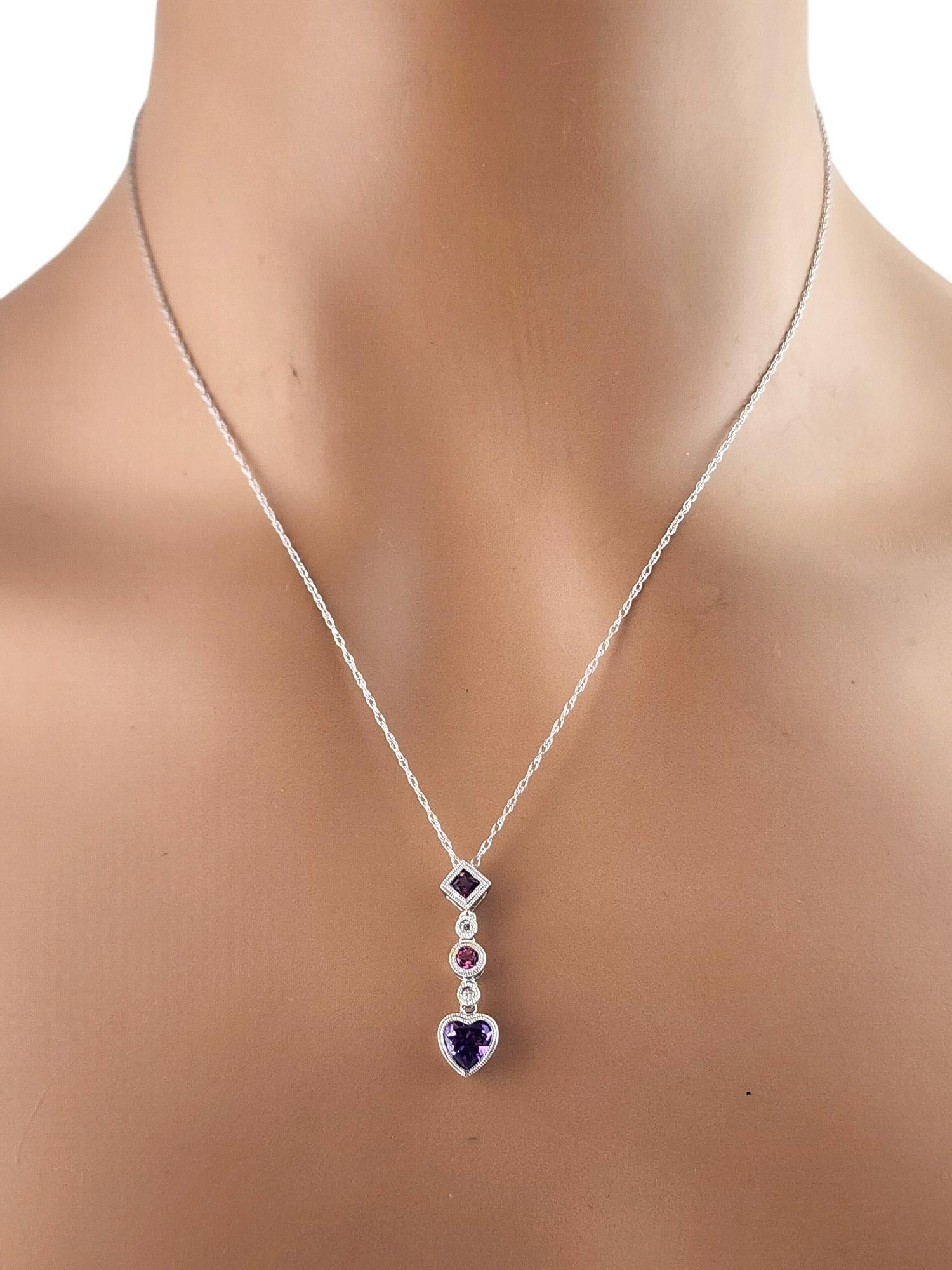 14K White Gold Diamond, Amethyst, Pink Topaz & Rhodolite Garnet Necklace #19032 For Sale 3