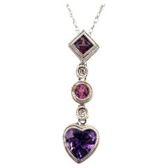 14K White Gold Diamond, Amethyst, Pink Topaz & Rhodolite Garnet Necklace #19032