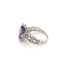 14K White Gold Diamond & Amethyst Ring