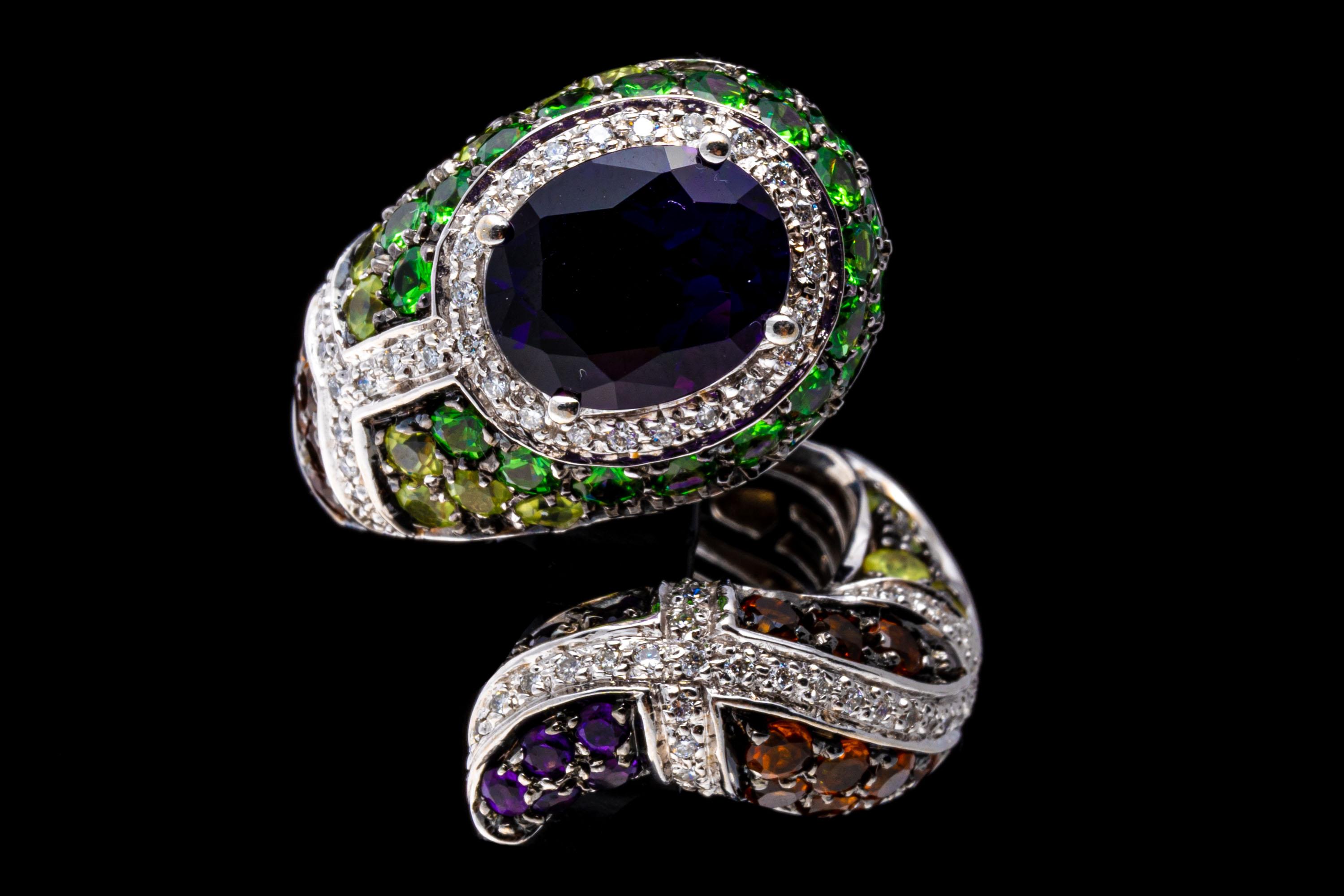 Women's 14k White Gold Diamond, Amethyst, Tsavorite And Citrine Serpent Ring For Sale