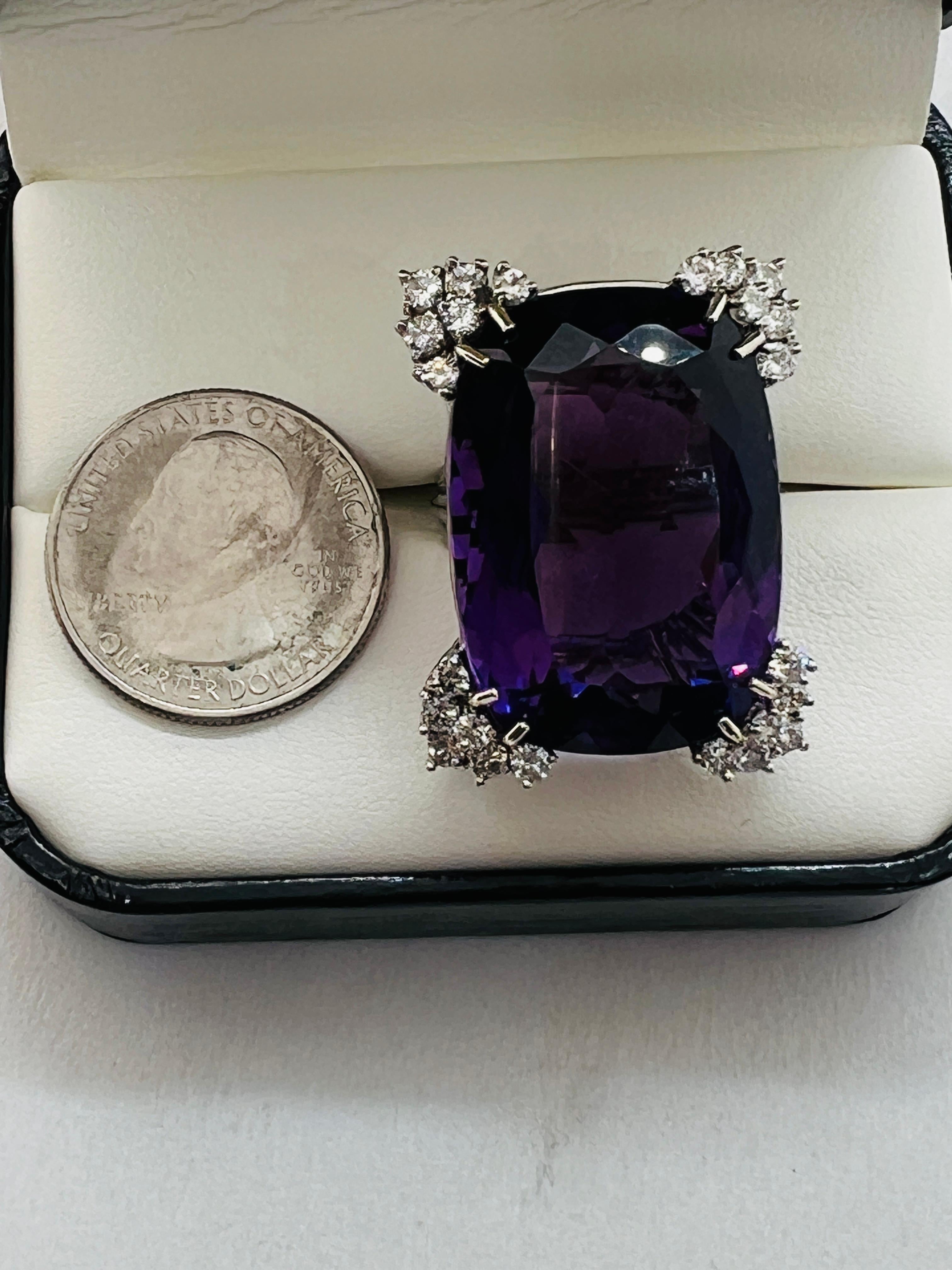 14K White Gold, Diamond and 44 carat Amethyst ladies Ring Size 5.75  For Sale 3