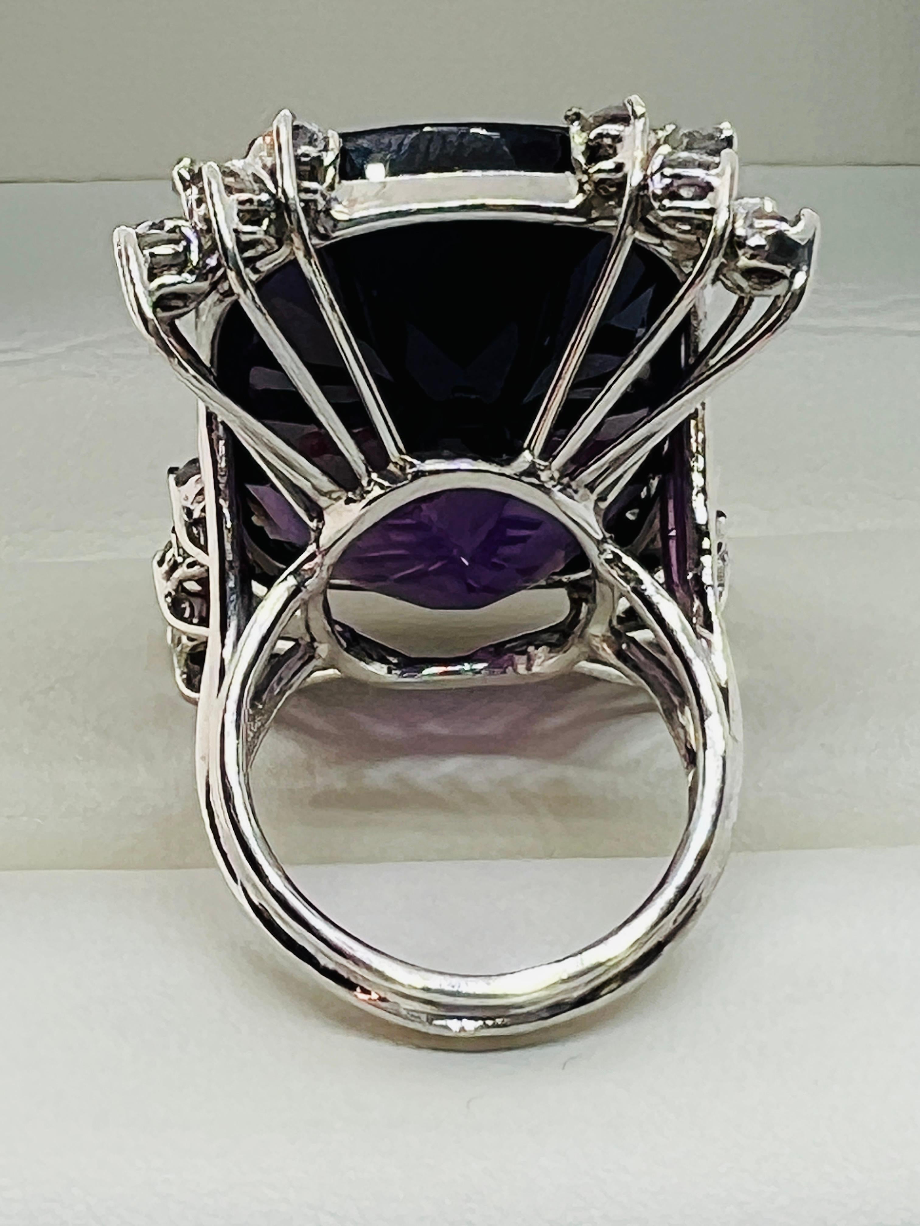 14K White Gold, Diamond and 44 carat Amethyst ladies Ring Size 5.75  For Sale 2