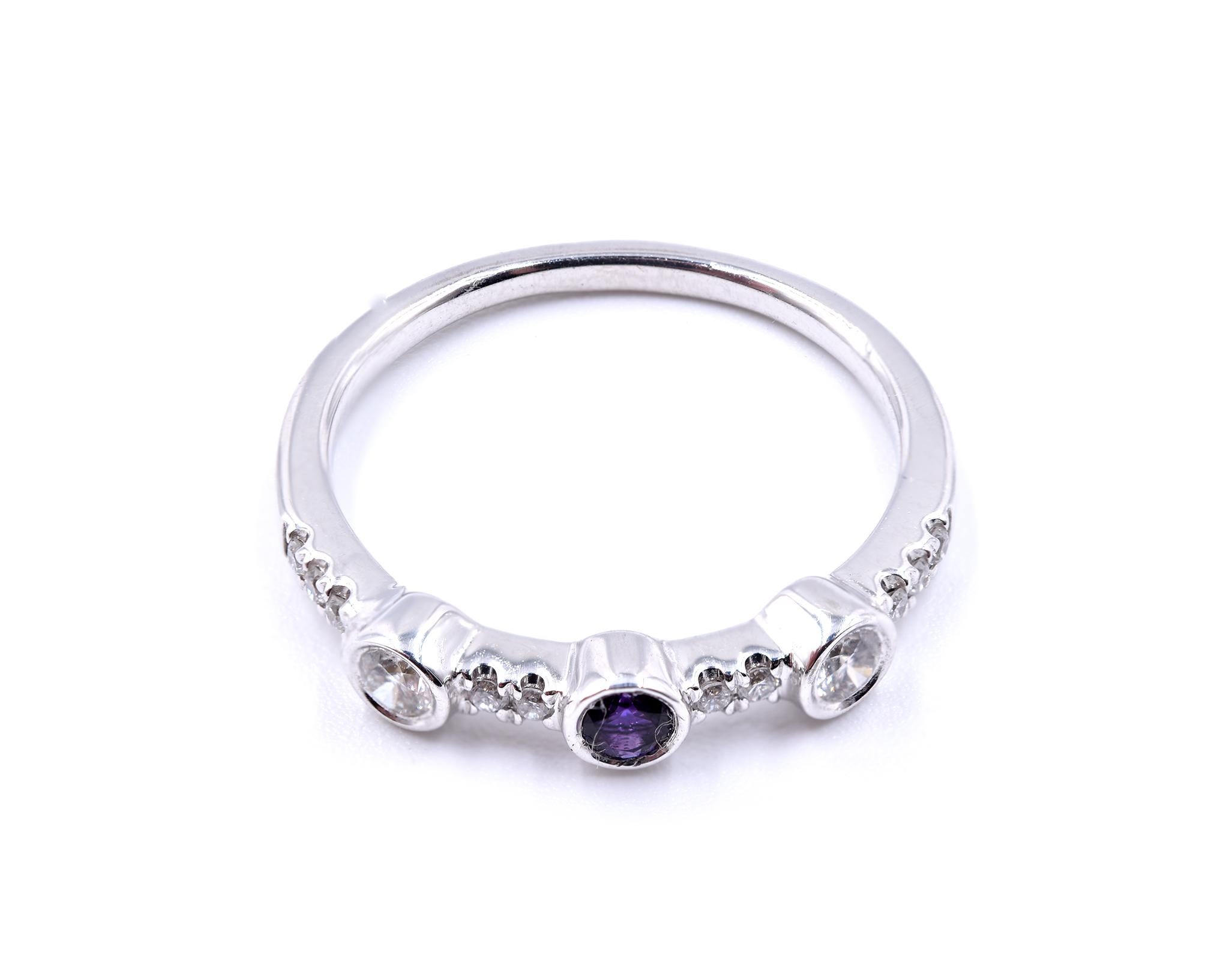 14 Karat White Gold Diamond and Amethyst Band In Excellent Condition In Scottsdale, AZ