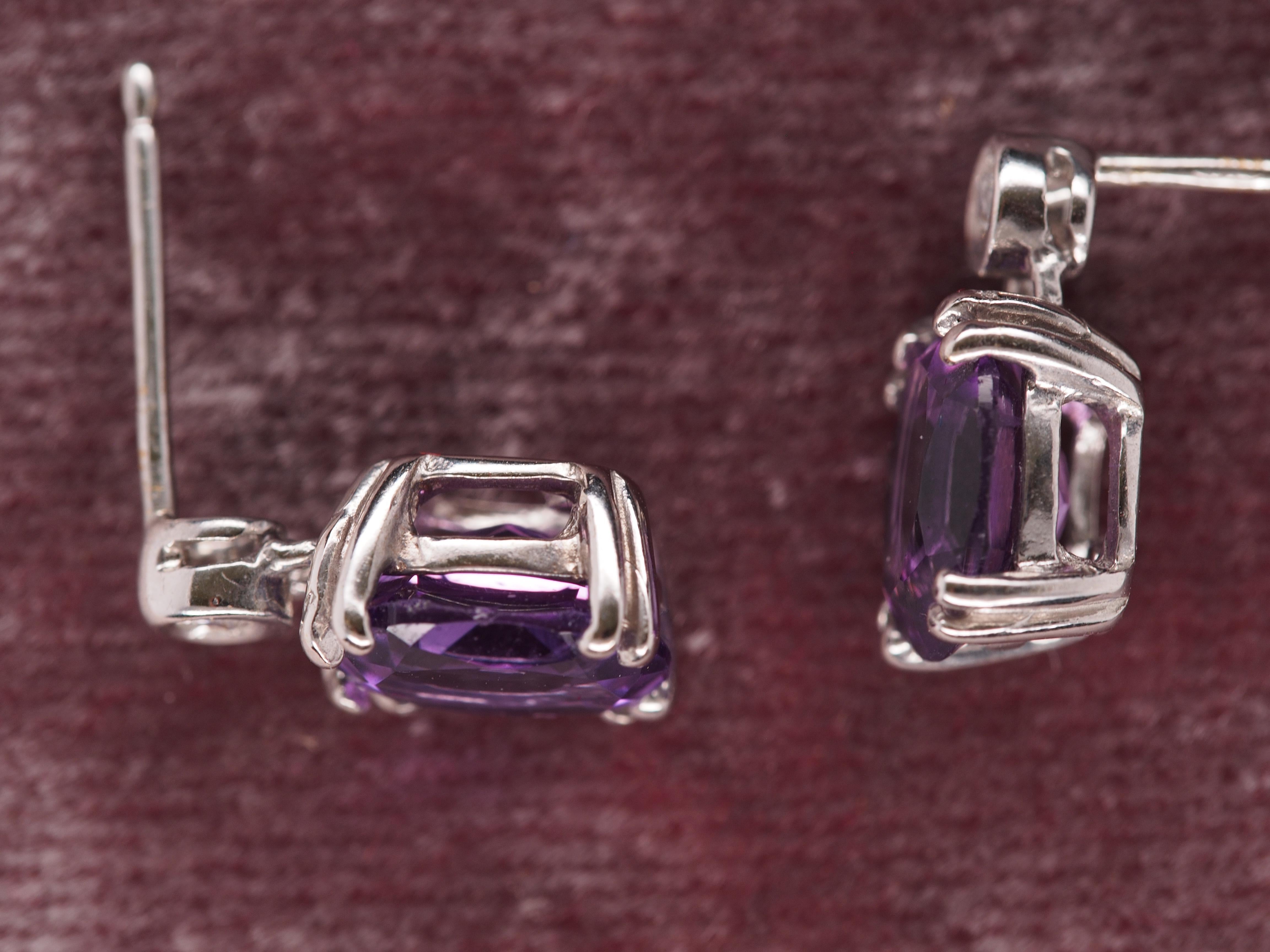 14k White Gold Diamond and Amethyst Earrings In Good Condition For Sale In Atlanta, GA