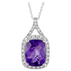 14 Karat White Gold Diamond and Amethyst Oval Pendant Necklace