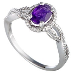 14 Karat White Gold Diamond and Amethyst Oval Ring