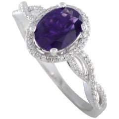 14 Karat White Gold Diamond and Amethyst Oval Ring