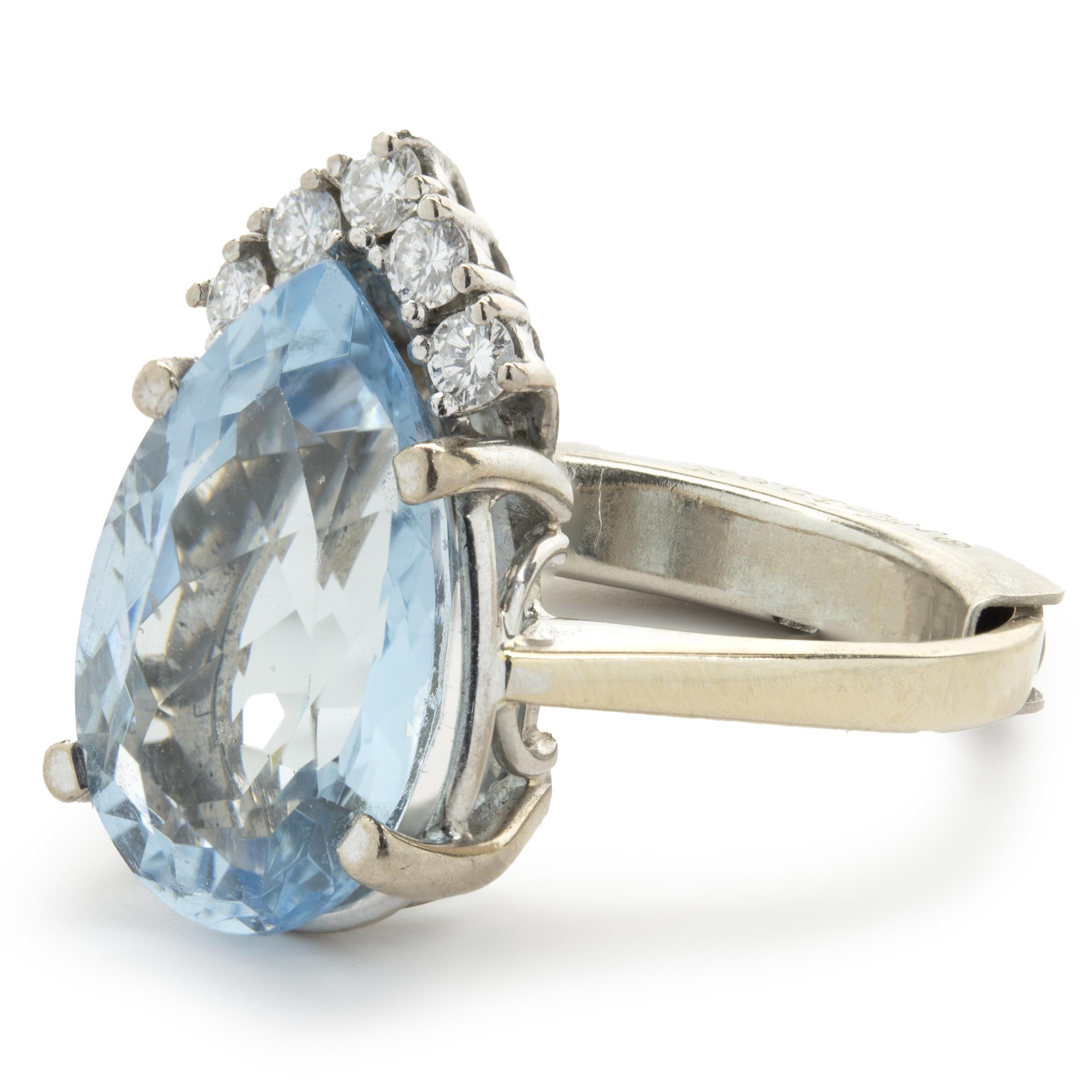 Pear Cut 14k White Gold Diamond and Aquamarine Ring For Sale