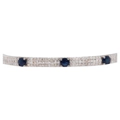 14K White Gold Diamond and Blue Sapphire Pave Bangle Bracelet