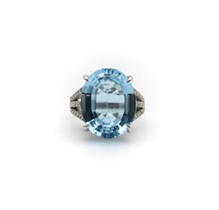 14k White Gold, Diamond, and Blue Topaz Ring 19+ Carats
