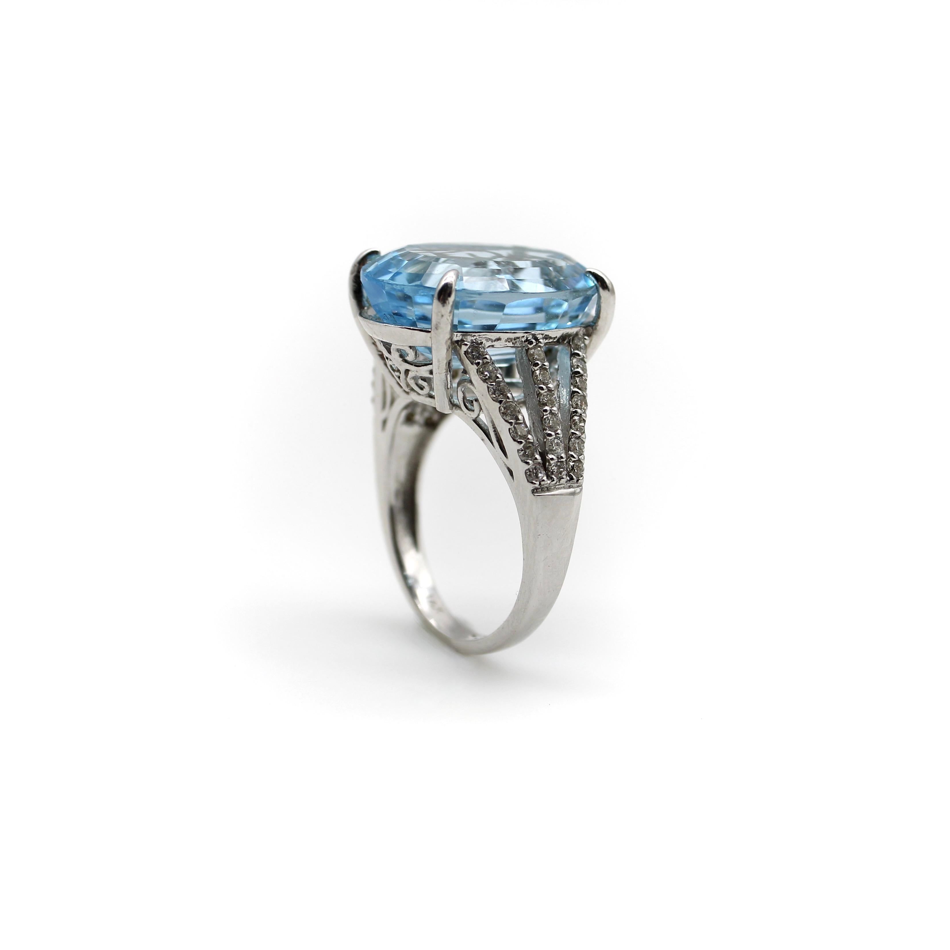 Women's 14k White Gold, Diamond, and Blue Topaz Ring 19+ Carats For Sale