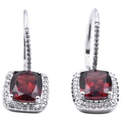 14 Karat White Gold Diamond and Garnet Dangle Earrings