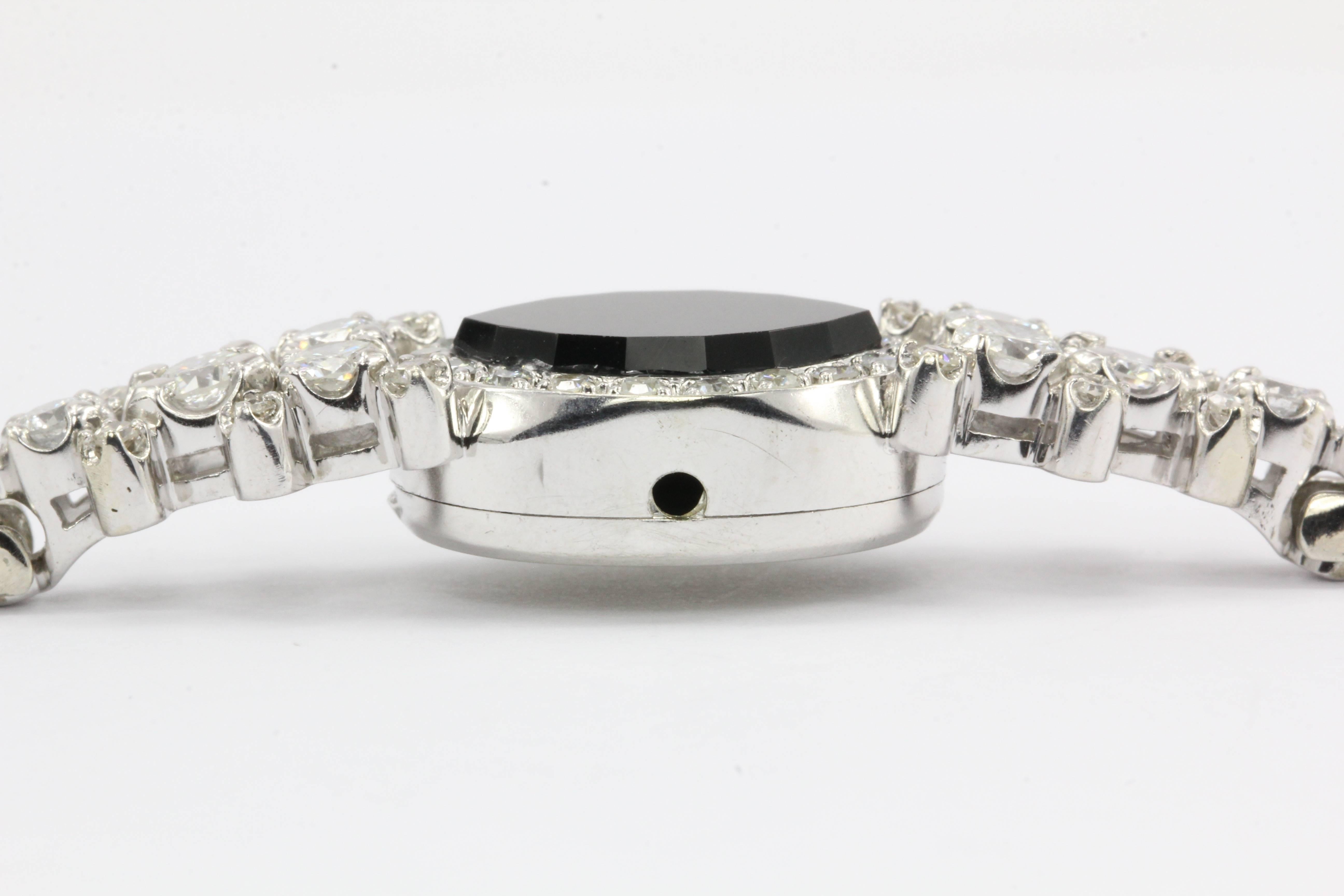 Women's 14 Karat White Gold Diamond and Onyx Watch Conversion Bracelet