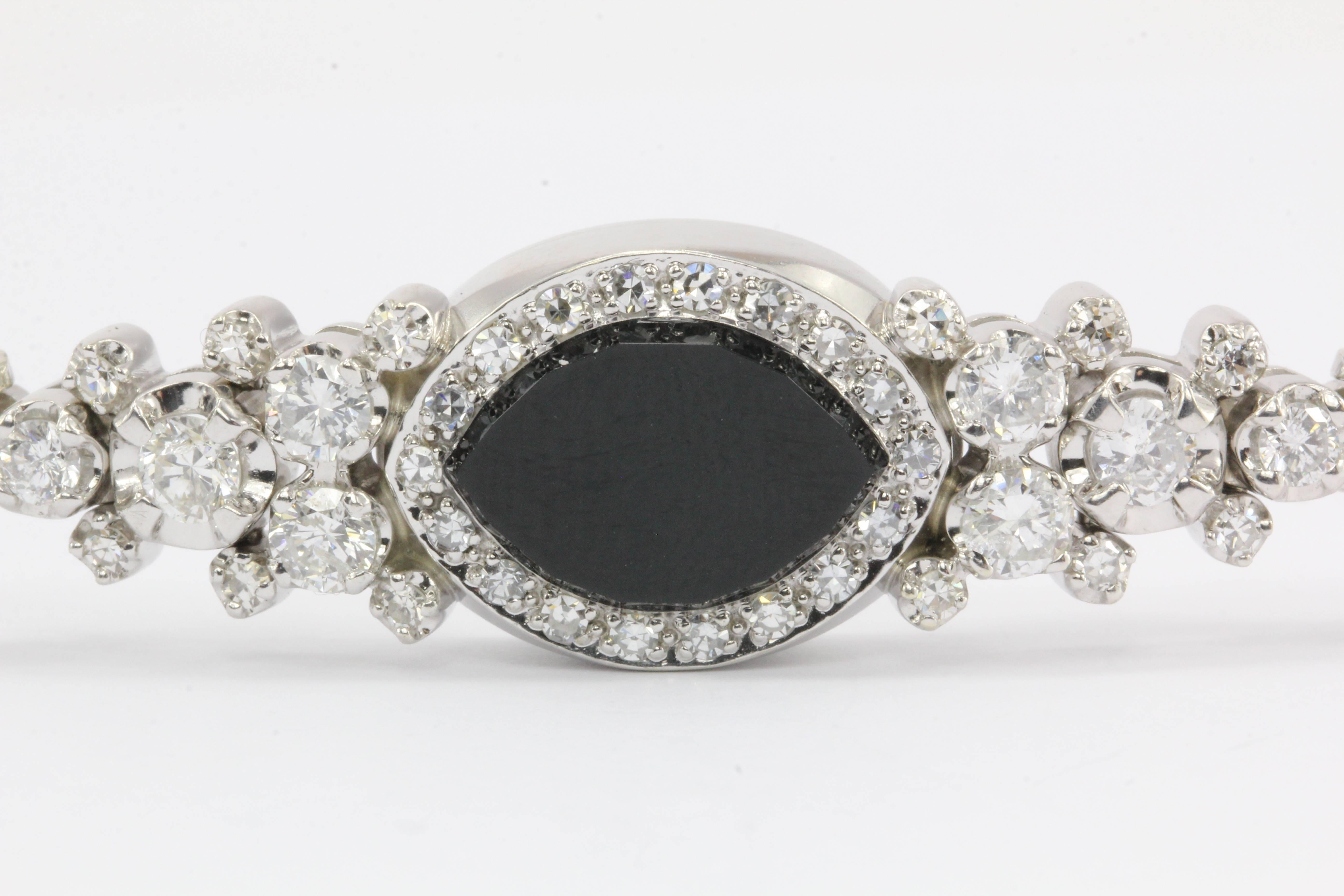 14 Karat White Gold Diamond and Onyx Watch Conversion Bracelet 3