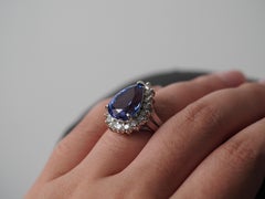 14k White Gold Diamond and Pear Shape 10 Carat Tanzanite with GIA Report