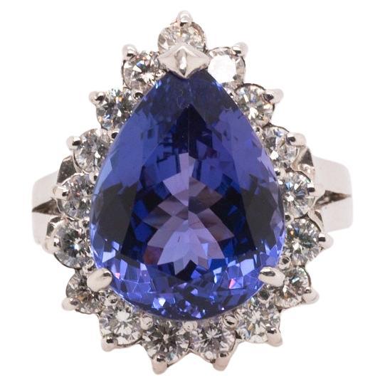 14k White Gold Diamond and Pear Shape 10 Carat Tanzanite with GIA Report