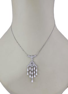 14K White Gold Diamond and Pearl Drop Necklace #23804