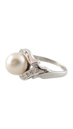 14K White Gold Diamond and Pearl Ring Size 5.25 #16424