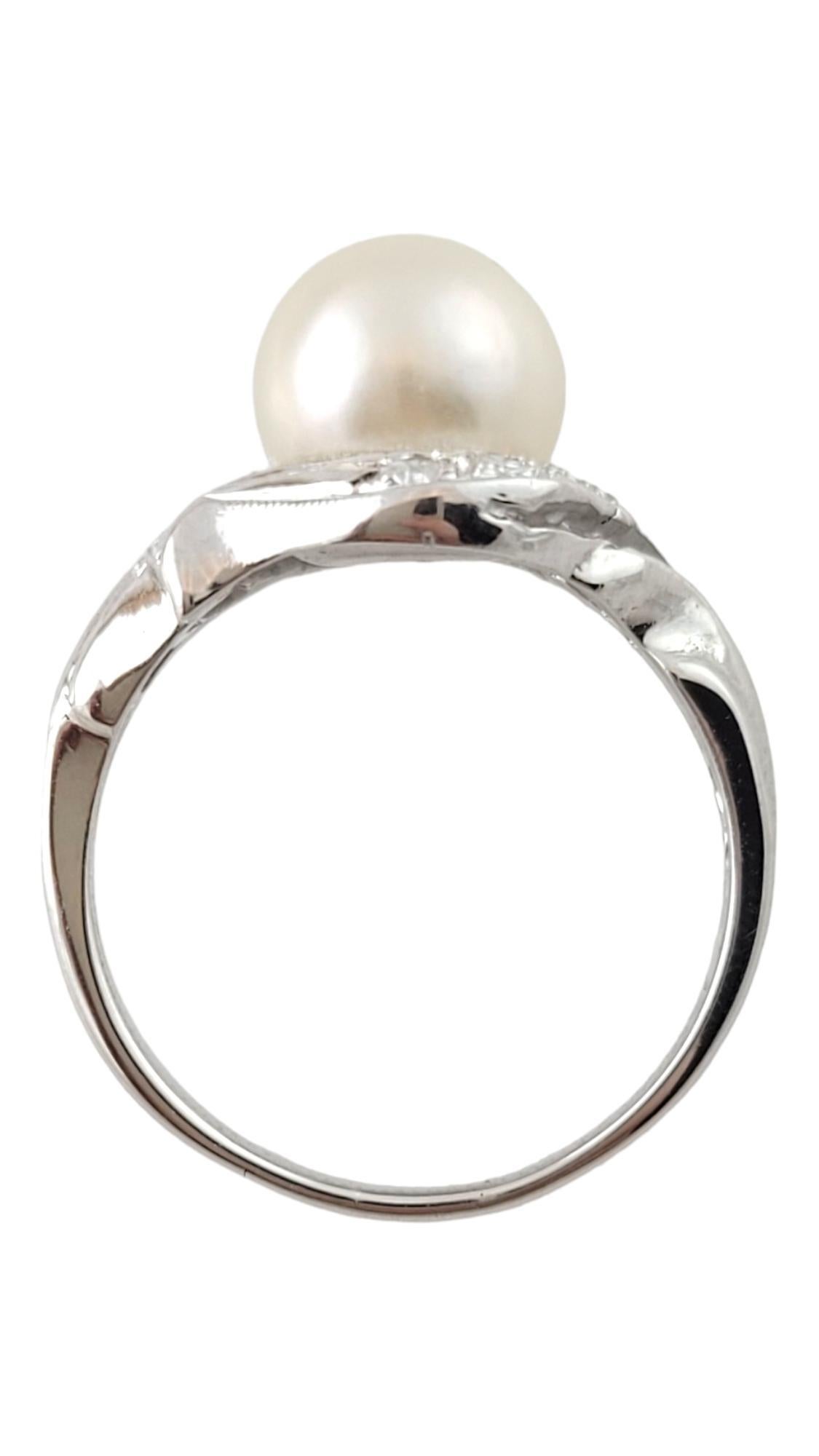 Single Cut 14K White Gold Diamond and Pearl Ring Size 5.25 #16424 For Sale