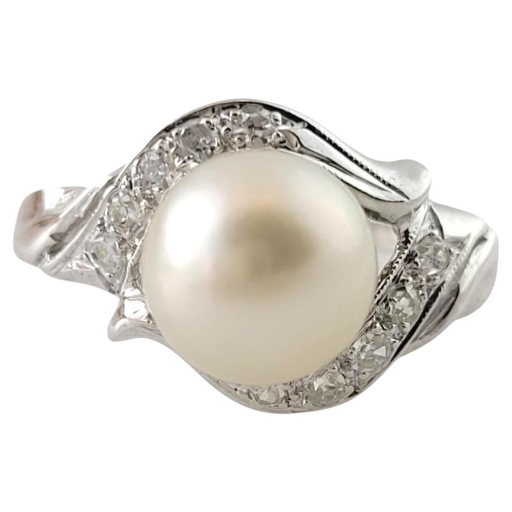 14K White Gold Diamond and Pearl Ring Size 5.25 #16424 For Sale