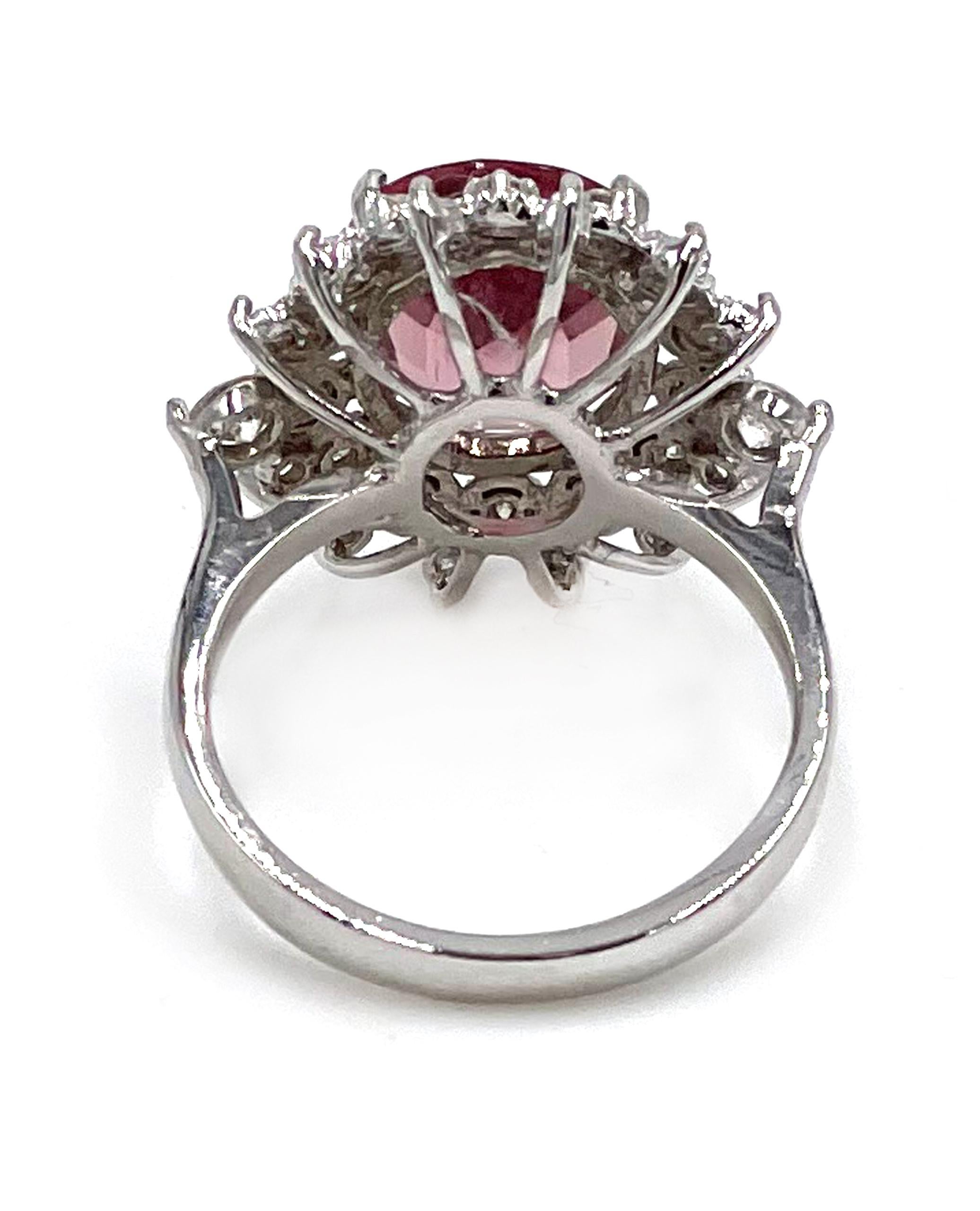 Oval Cut 14K White Gold Diamond and Pink Tourmaline Cocktail Ring