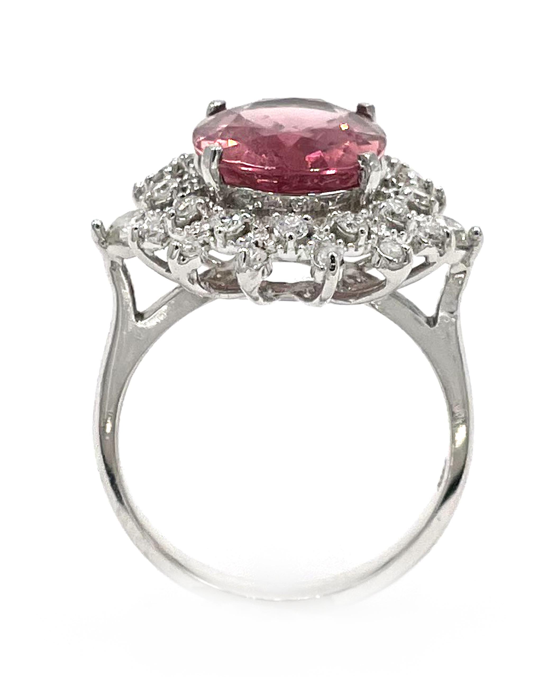 14K White Gold Diamond and Pink Tourmaline Cocktail Ring In New Condition In Old Tappan, NJ