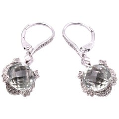 14 Karat White Gold Diamond and Prasiolite Drop Earrings