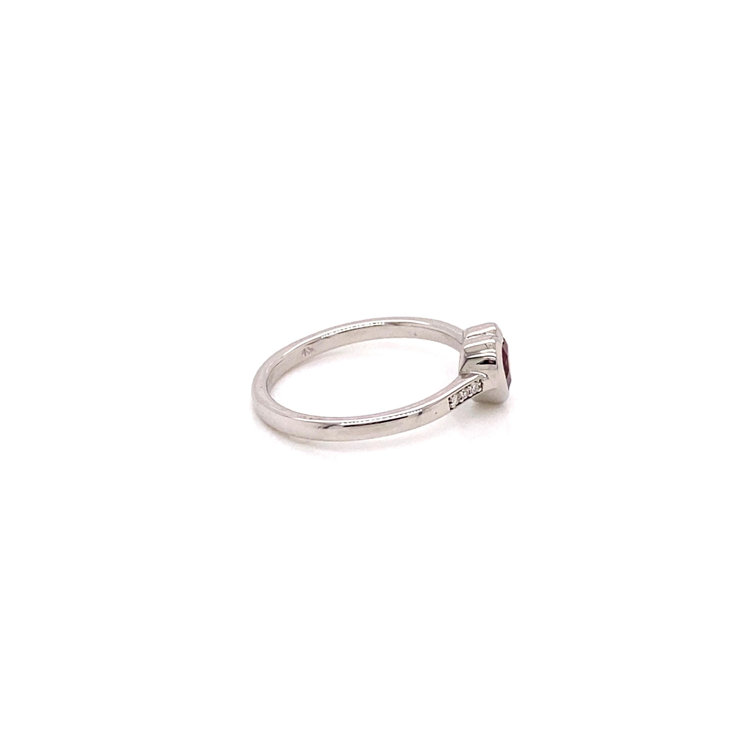 Contemporary 14k White Gold Diamond and Rhodolite Garnet Heart Ring