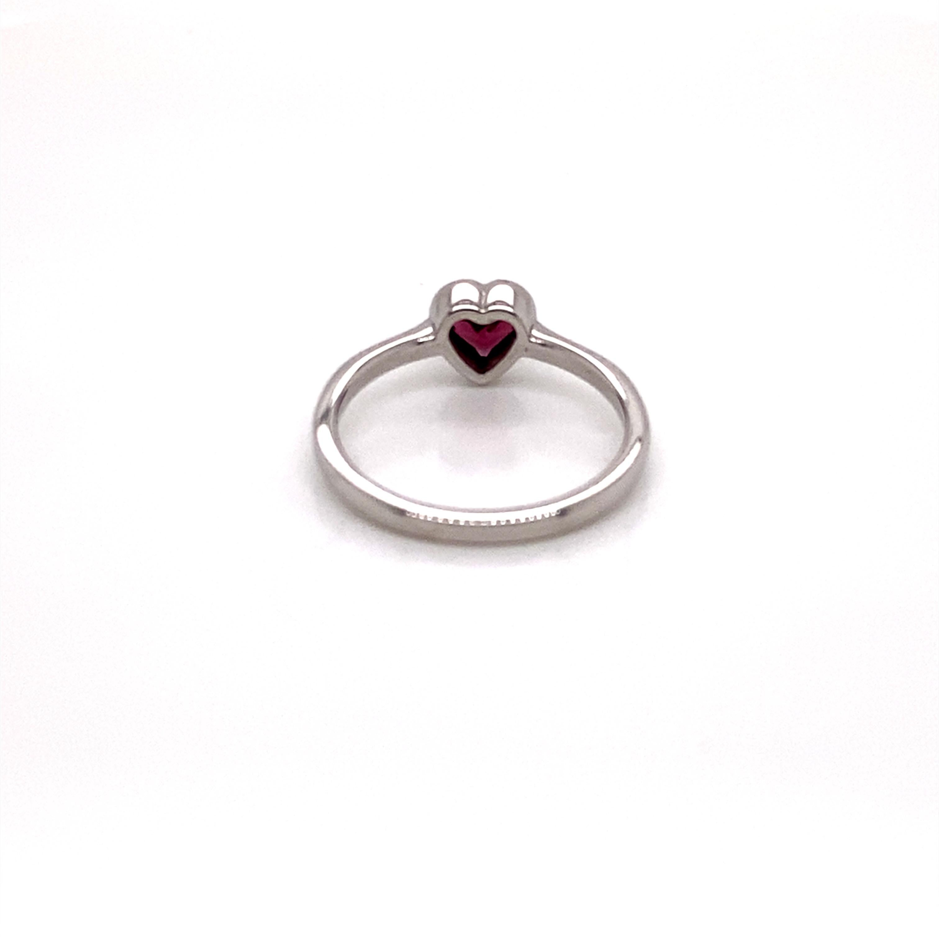 Heart Cut 14k White Gold Diamond and Rhodolite Garnet Heart Ring