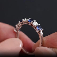 14K White Gold Diamond and Royal Blue Sapphire Alternating Band – 1.45 Carat Tot
