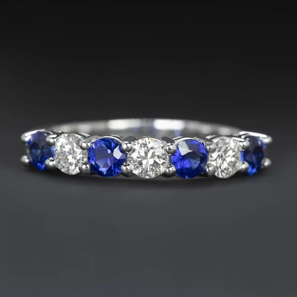 14K Weißgold Diamant und Königsblauer Saphir abwechselnd Band - 1,45 Karat Tot im Zustand „Neu“ im Angebot in Chicago, IL