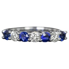 14K White Gold Diamond and Royal Blue Sapphire Alternating Band – 1.45 Carat Tot