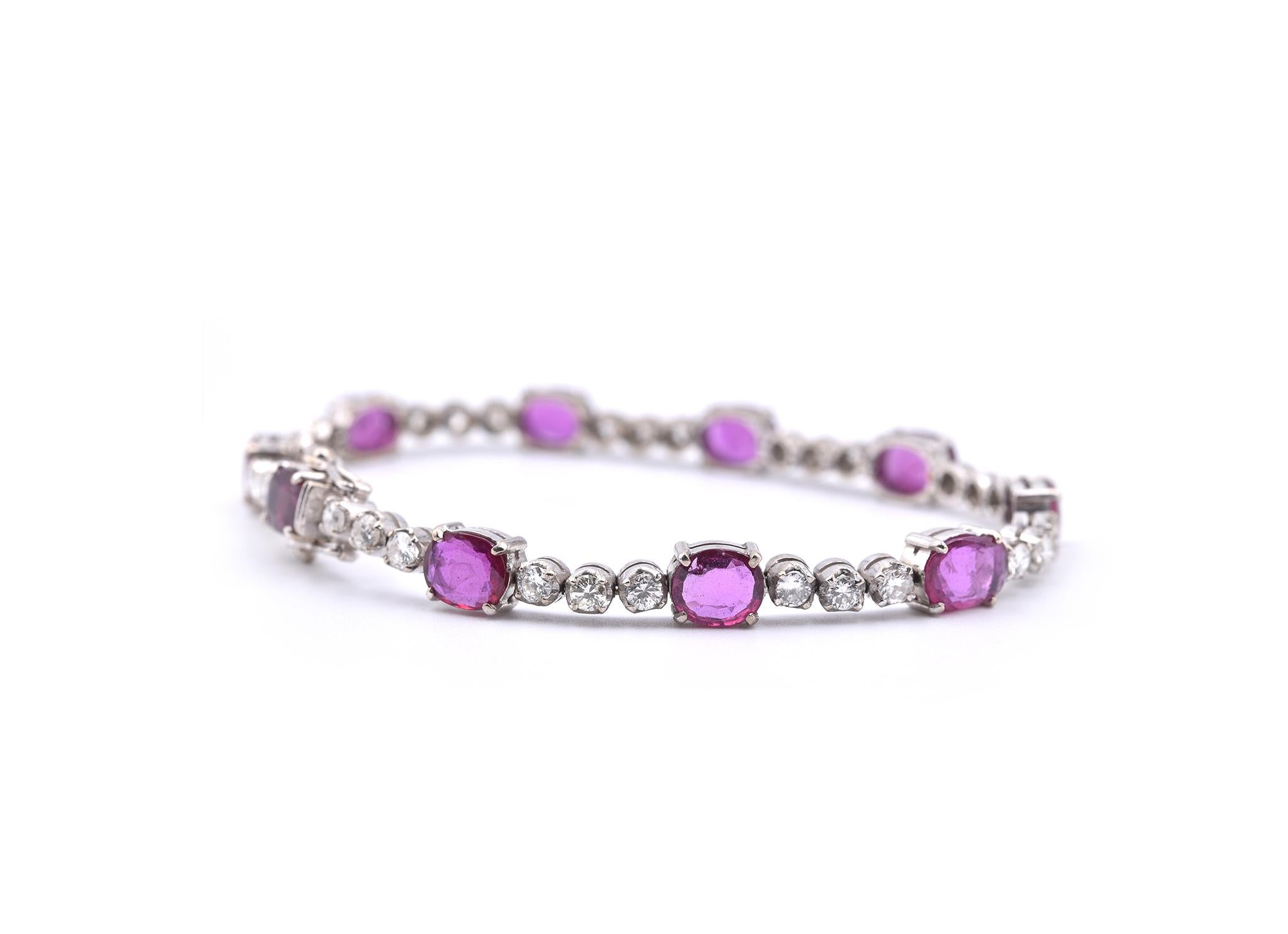 Round Cut 14 Karat White Gold Diamond and Ruby Bracelet