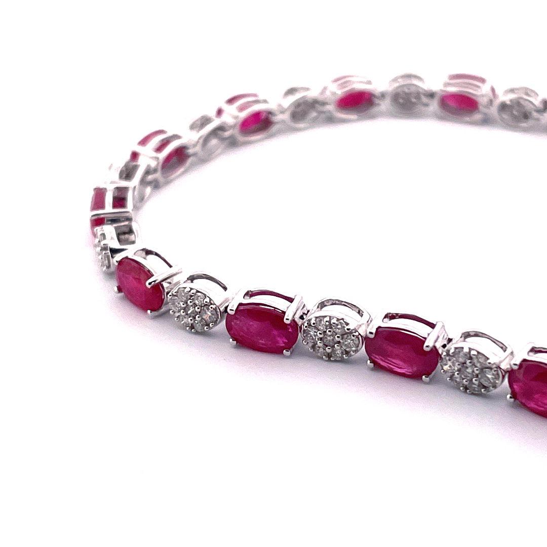 Round Cut 14k White Gold Diamond and Ruby Bracelet For Sale