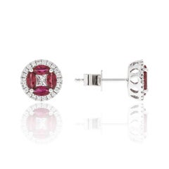 14K White Gold Diamond and Ruby Earrings