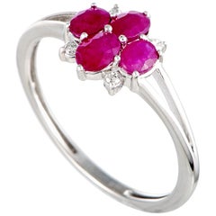 14 Karat White Gold Diamond and Ruby Flower Ring