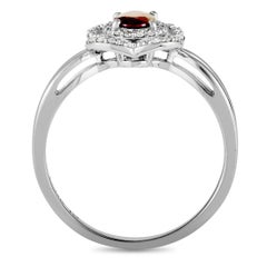14 Karat White Gold Diamond and Ruby Rectangle Cushion Ring