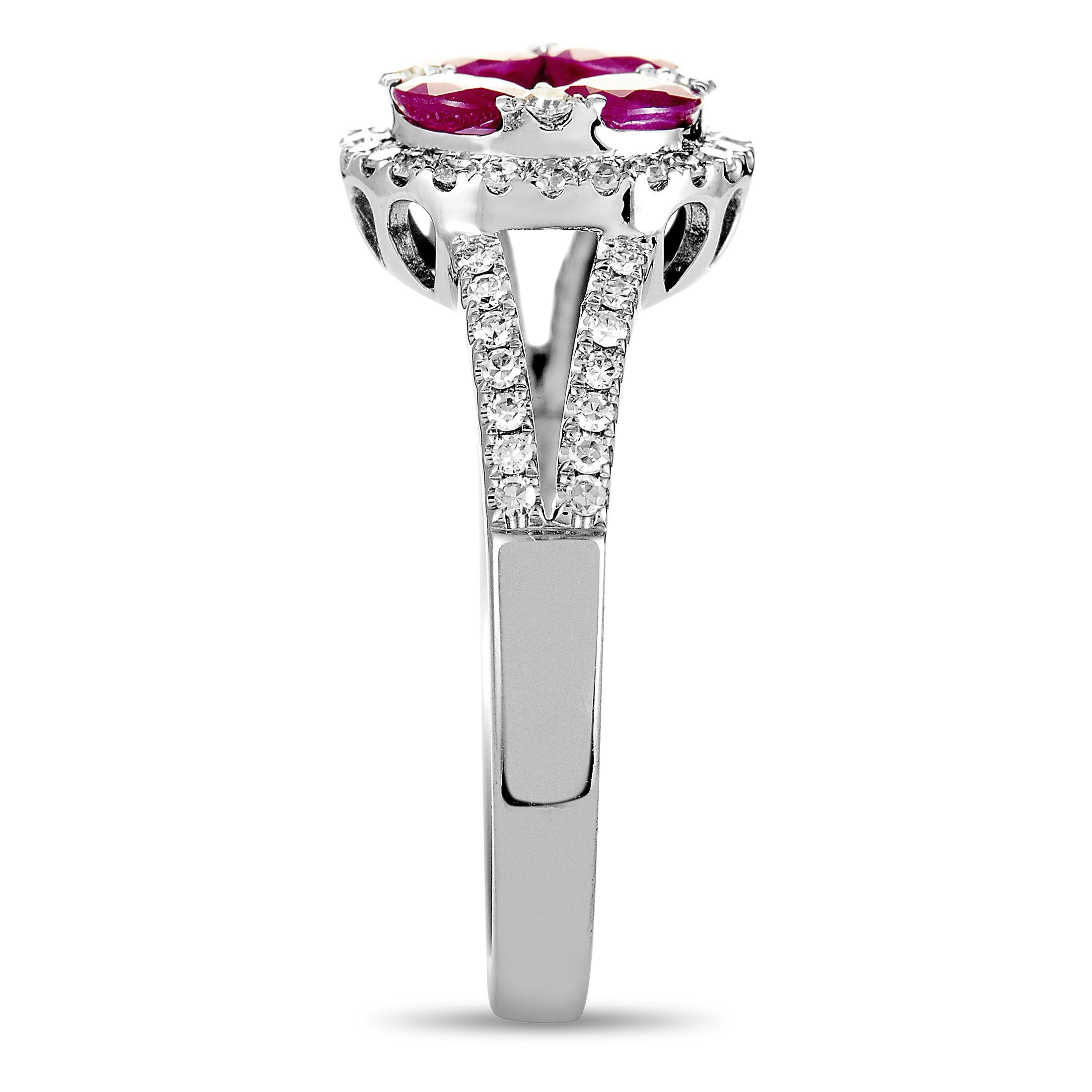 14 Karat White Gold Diamond and Ruby Round Ring In New Condition In Southampton, PA