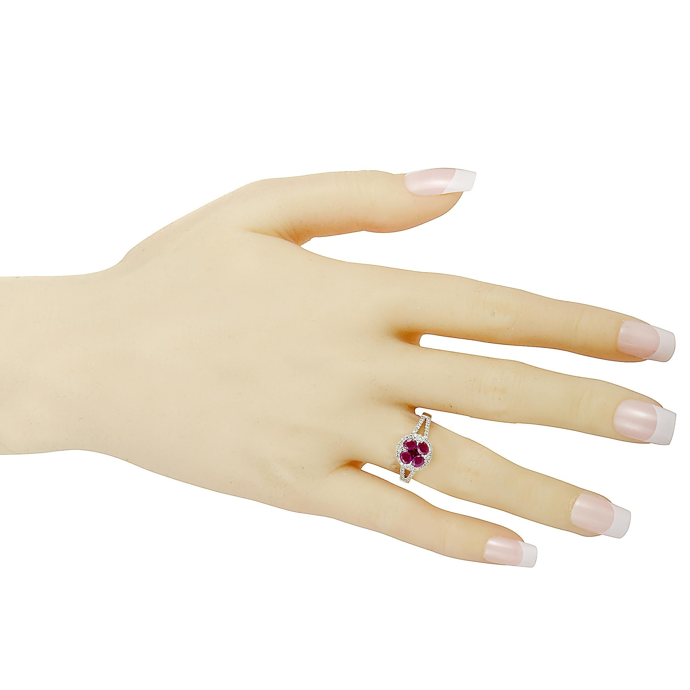 Women's 14 Karat White Gold Diamond and Ruby Round Ring
