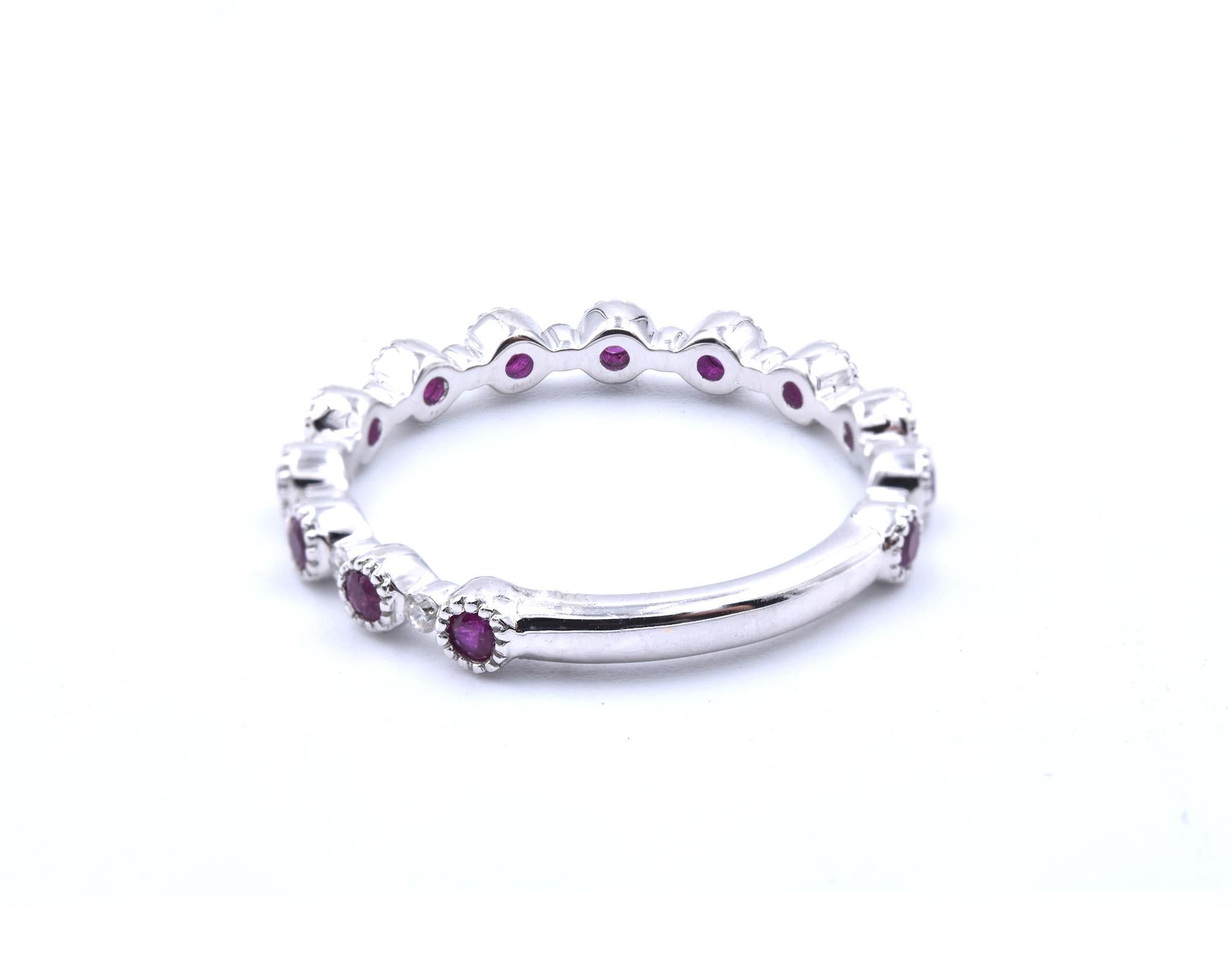 14 Karat White Gold Diamond and Ruby Stackable Band In Excellent Condition In Scottsdale, AZ