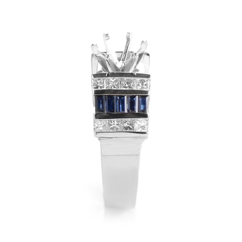 14 Karat White Gold Diamond and Sapphire Baguettes Ring In New Condition In Southampton, PA