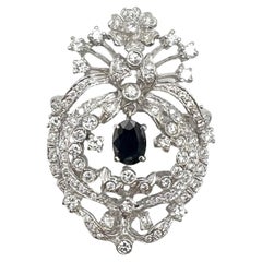 men diamond brooch 14k white gold, diamond, and sapphire brooch