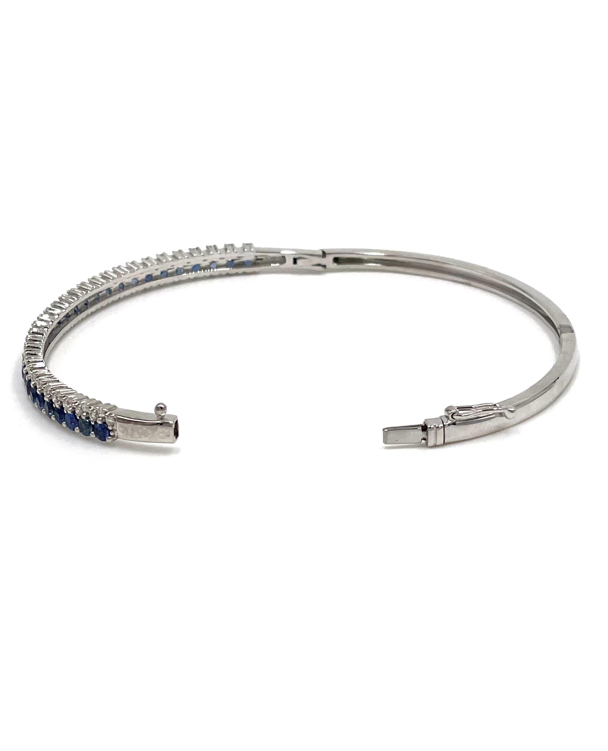 Contemporary 14K White Gold Diamond and Sapphire Double Row Bangle Bracelet