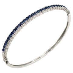 14K White Gold Diamond and Sapphire Double Row Bangle Bracelet