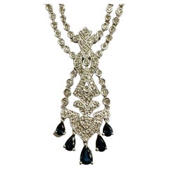 14k White Gold Diamond and Sapphire Drop Necklace 17" With Appraisal