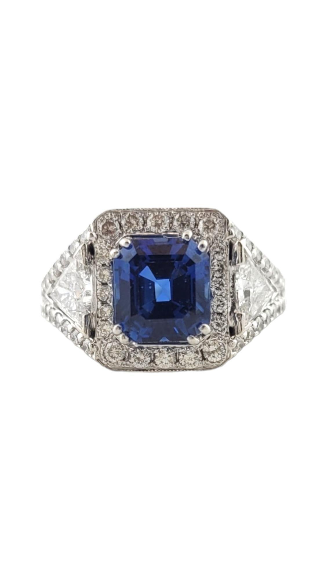 Anillo de compromiso de oro blanco de 14 quilates con diamantes y zafiros talla 8.25 #22324