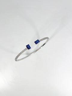 14K White Gold Diamond and Sapphire Flex Bangle
