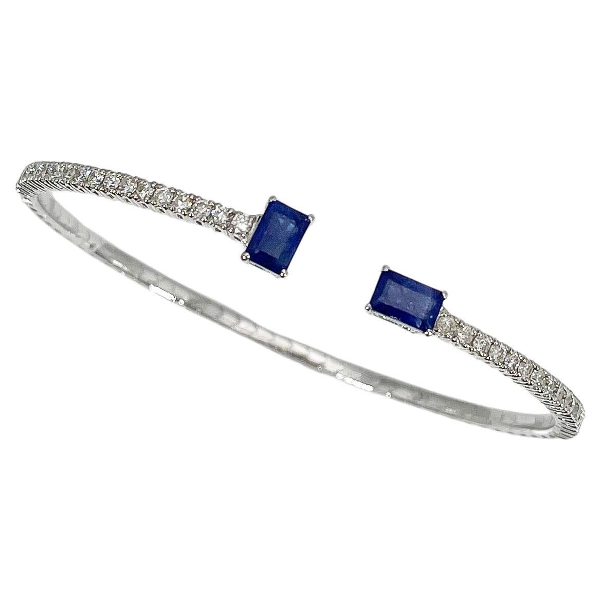 Bracelet flexible en or blanc 14K avec diamants et saphirs